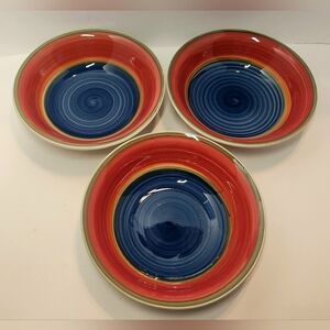 Mambo by Royal Norfolk Set of 3 Bowls Cereal / Soup Stoneware Blue Center 7.25"